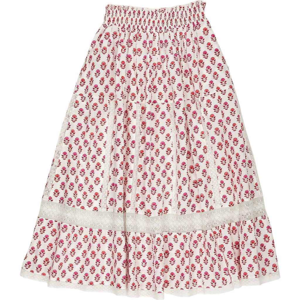 Pink City Prints Red Floral Cotton Skirt