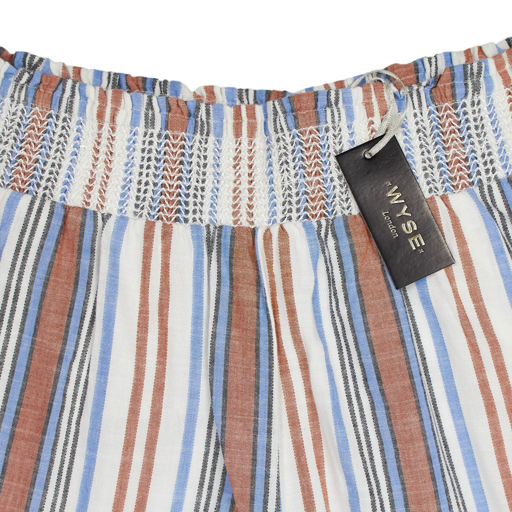 WYSE Tan Blue Stripe Angeline Shorts