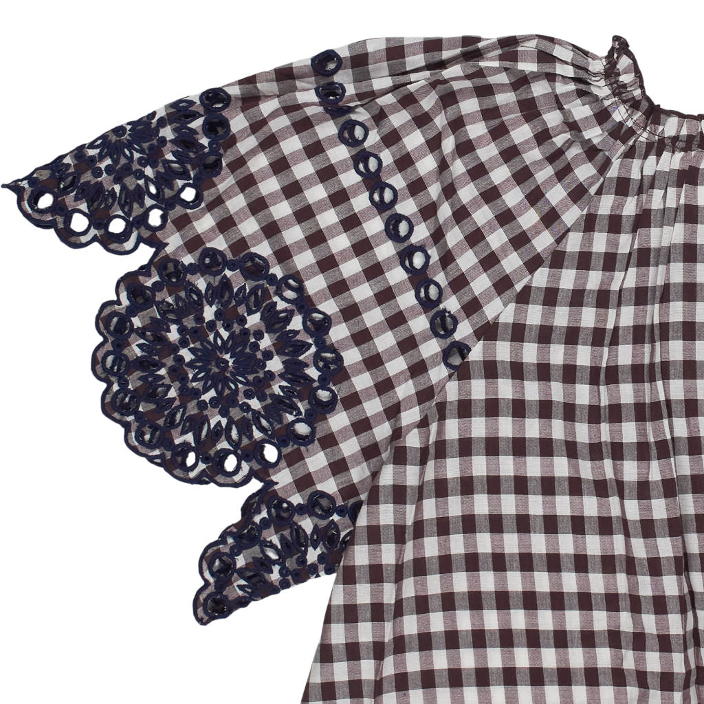 Bonte Brown Gingham Embroidered Top
