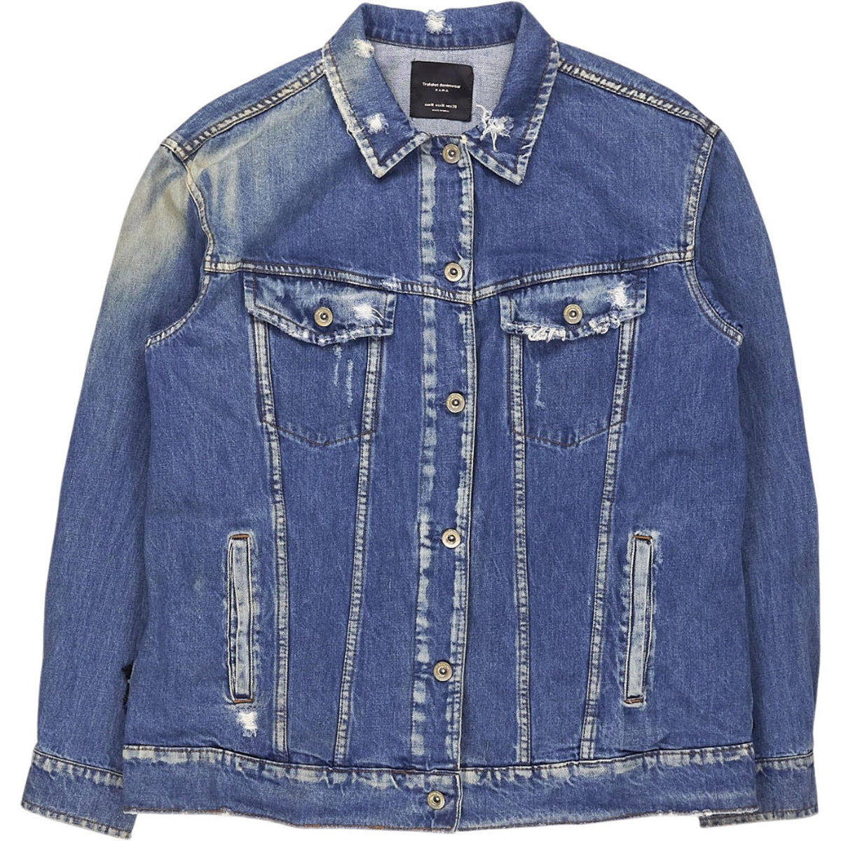 Zara Blue Embroidered Denim Jacket