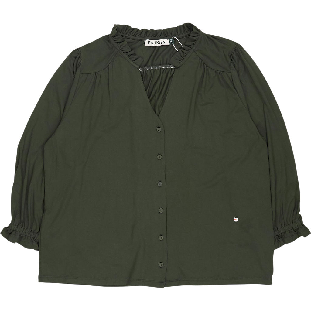 Baukjen Khaki Green Annie Ruffle Collar Blouse