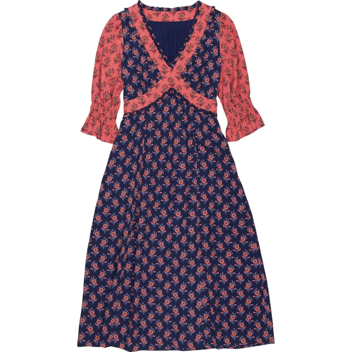 WYSE Ruffle Trim Floral Tea Dress