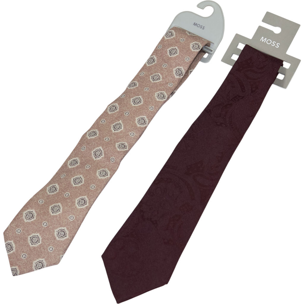 Moss Pink Burgundy Silk Tie Set x 2