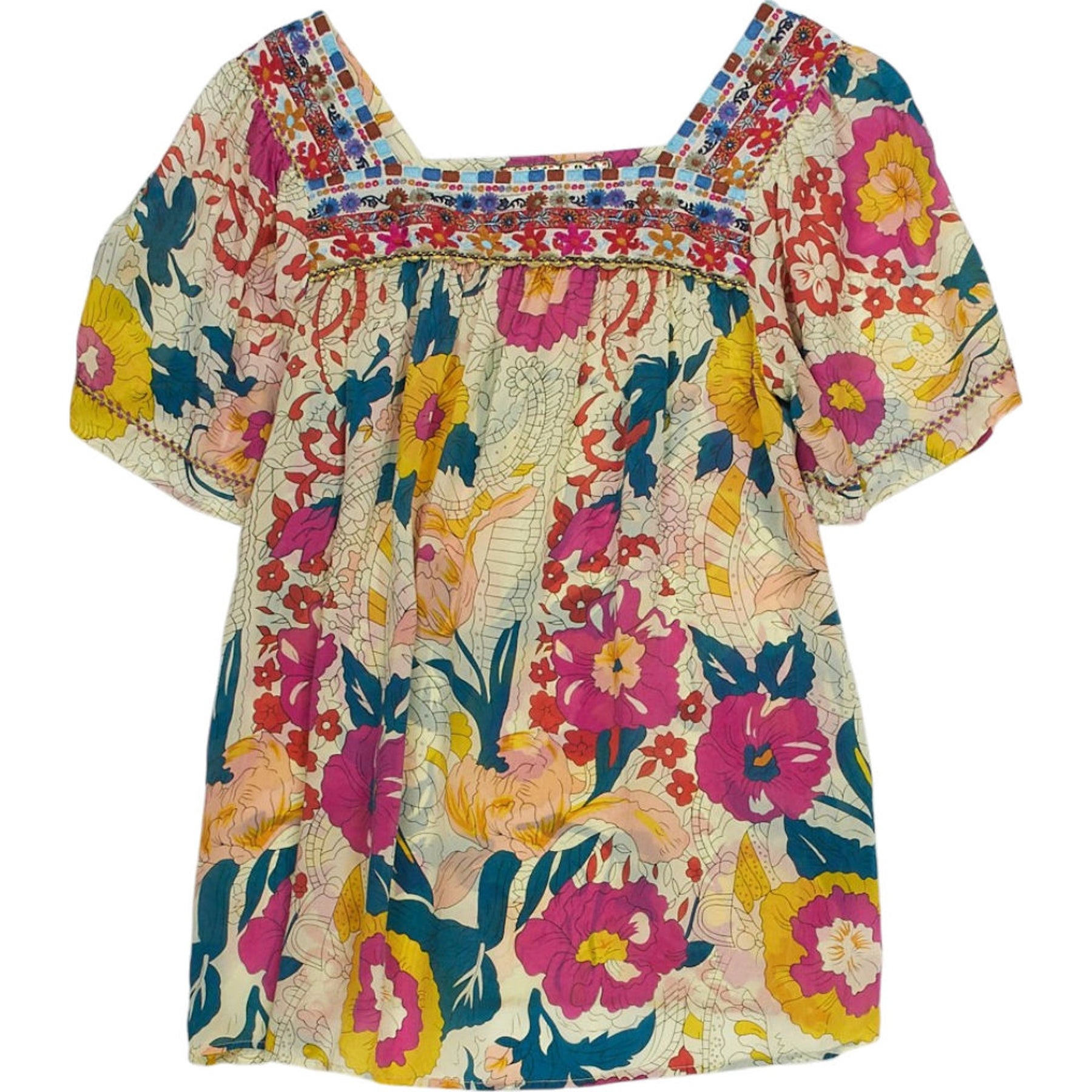 Johnny Was Multicoloured Floral Embroidered Blouse