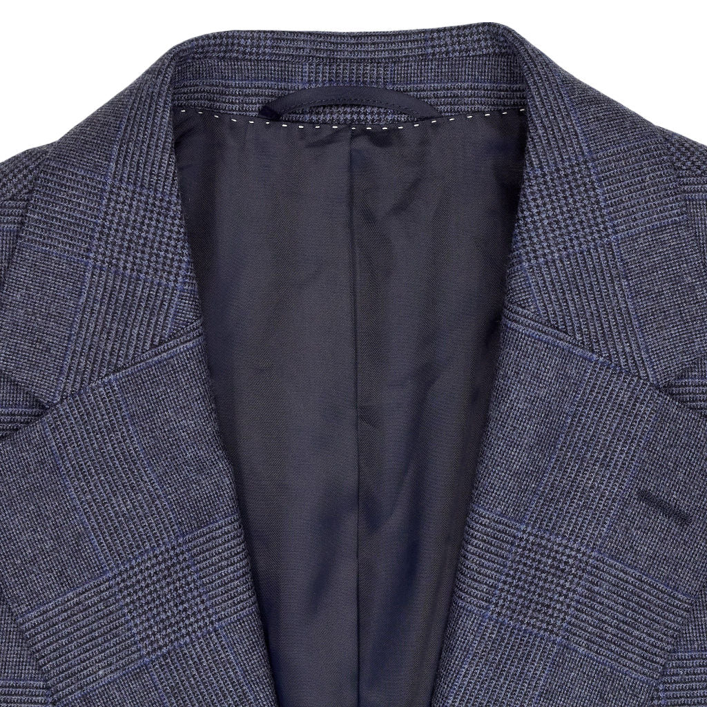 Moss Navy Checked Tailored Fit Jacket