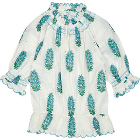 Pink City Prints White Blue Smocked Top