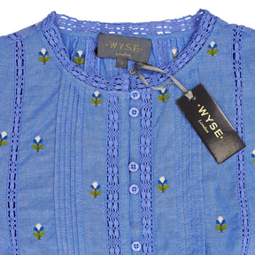 WYSE Blue Kara Embroidered Blouse