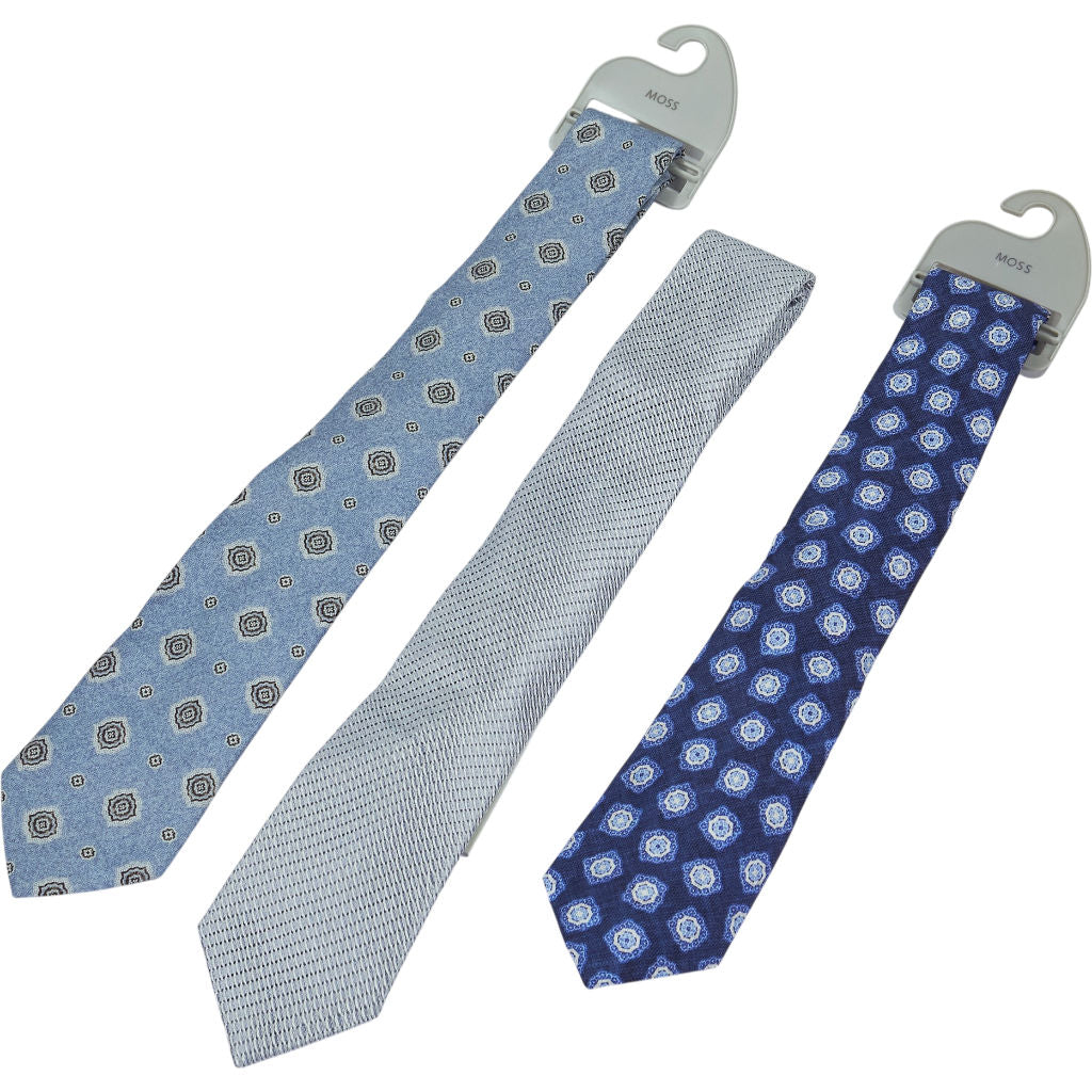 Moss Tessitura Bottinelli Blue Patterned Tie Bundle x 3