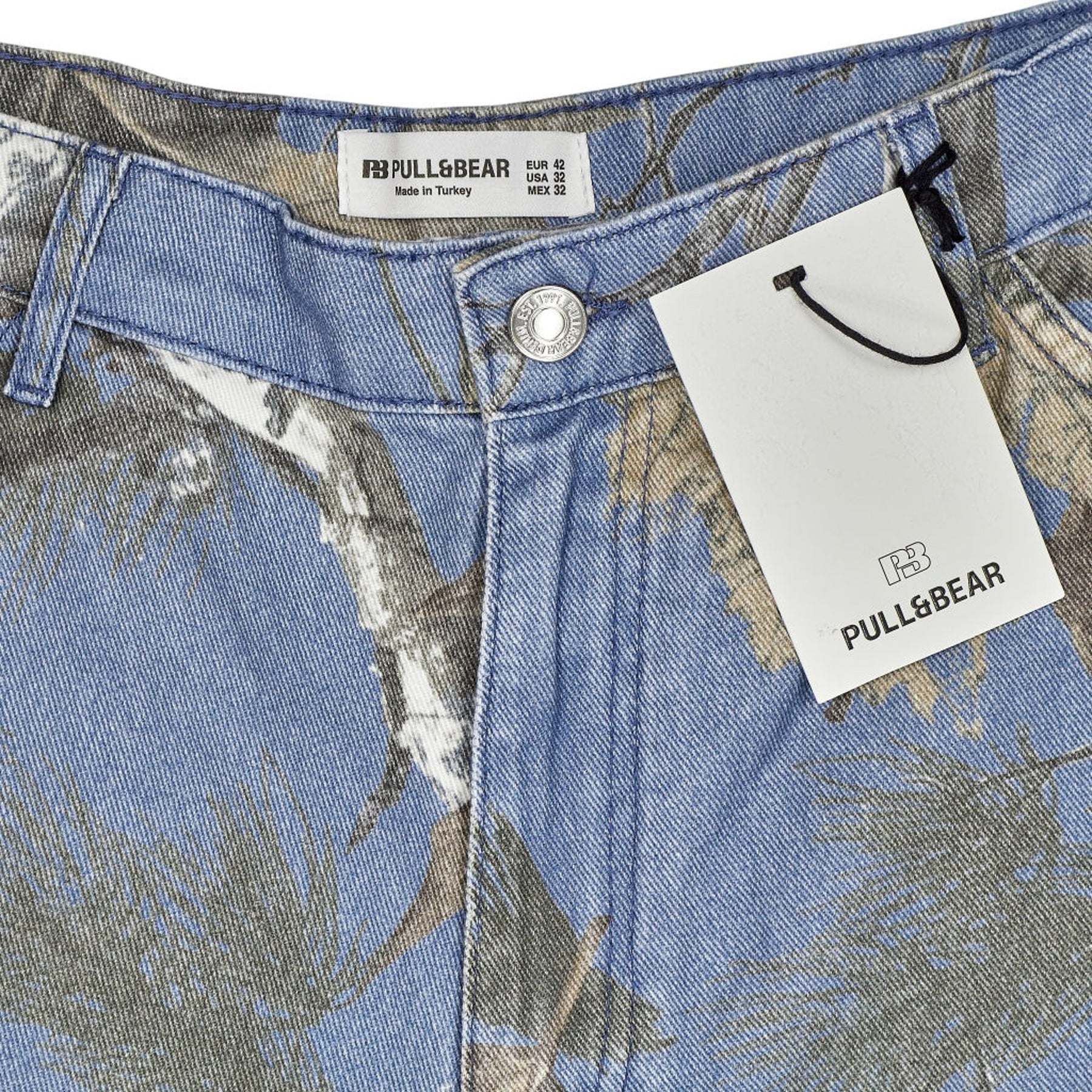 Pull & Bear Blue Camo Denim Shorts