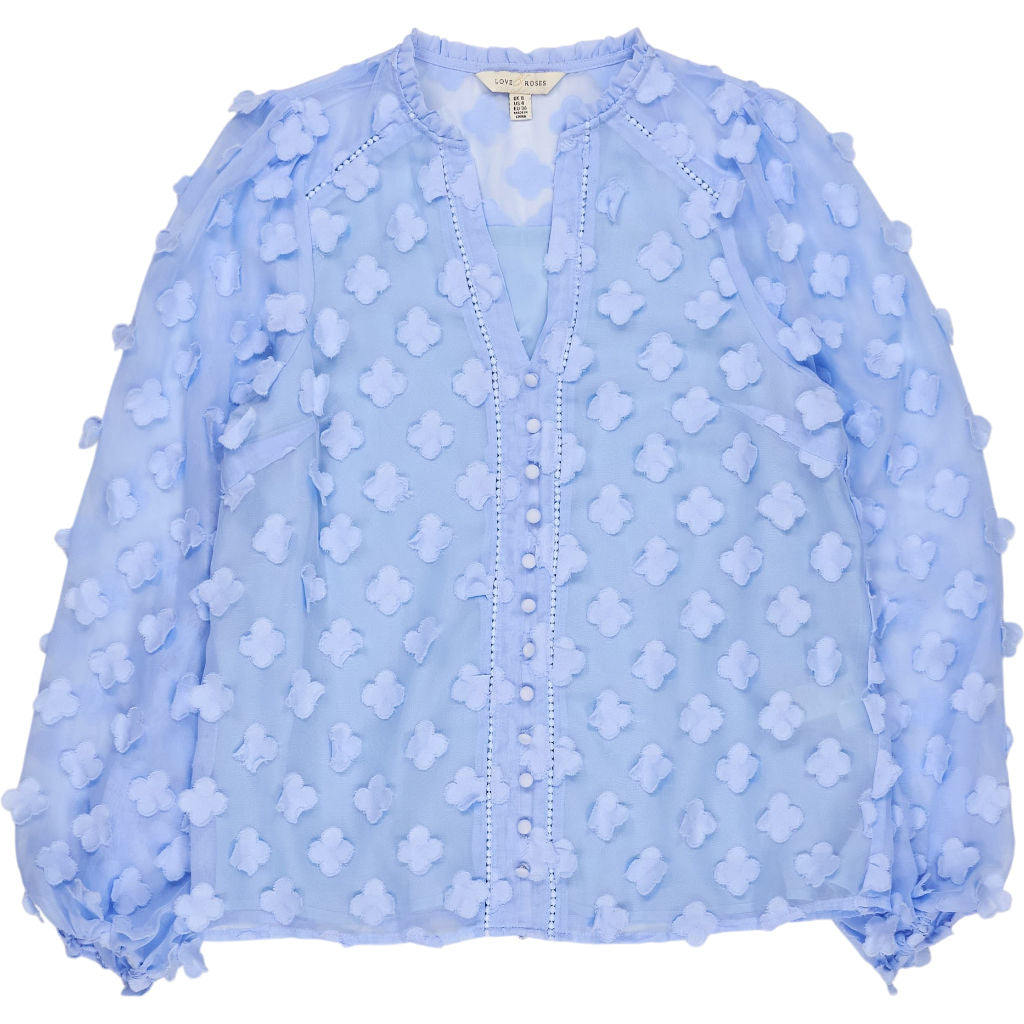 Love & Roses Blue Sheer Floral Blouse