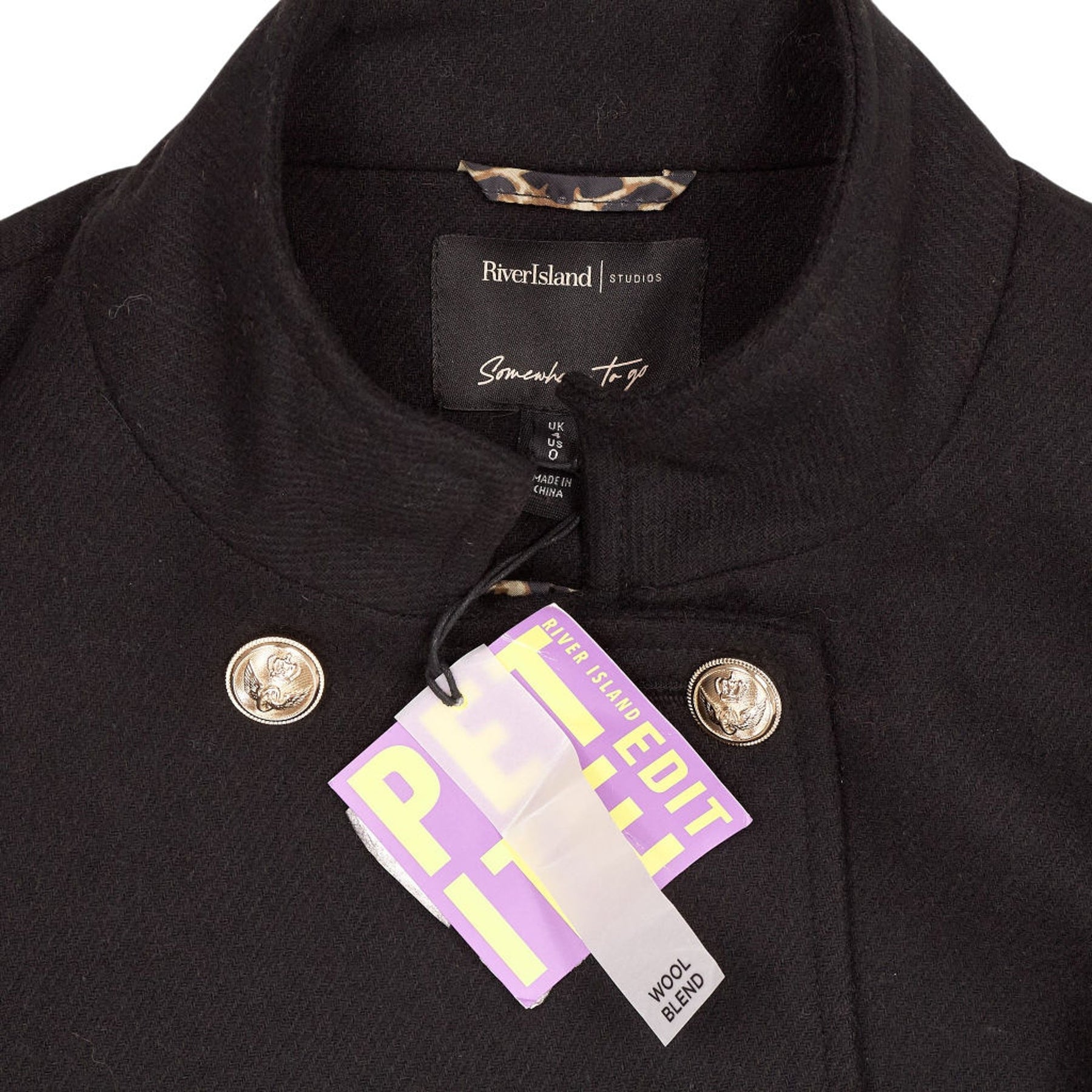 River Island Black Wool Blend Coat