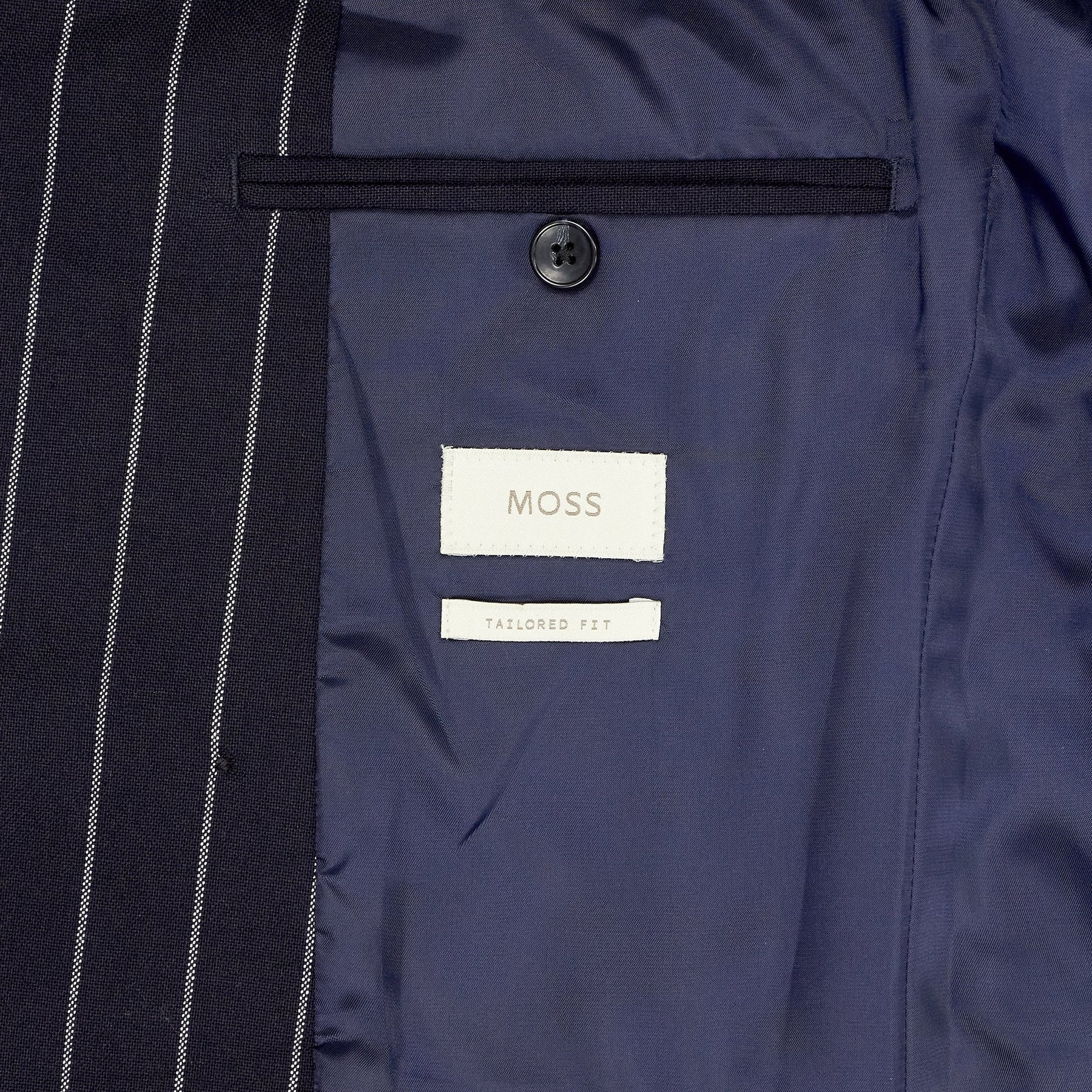 Moss Navy Pinstripe Double Breasted Jacket