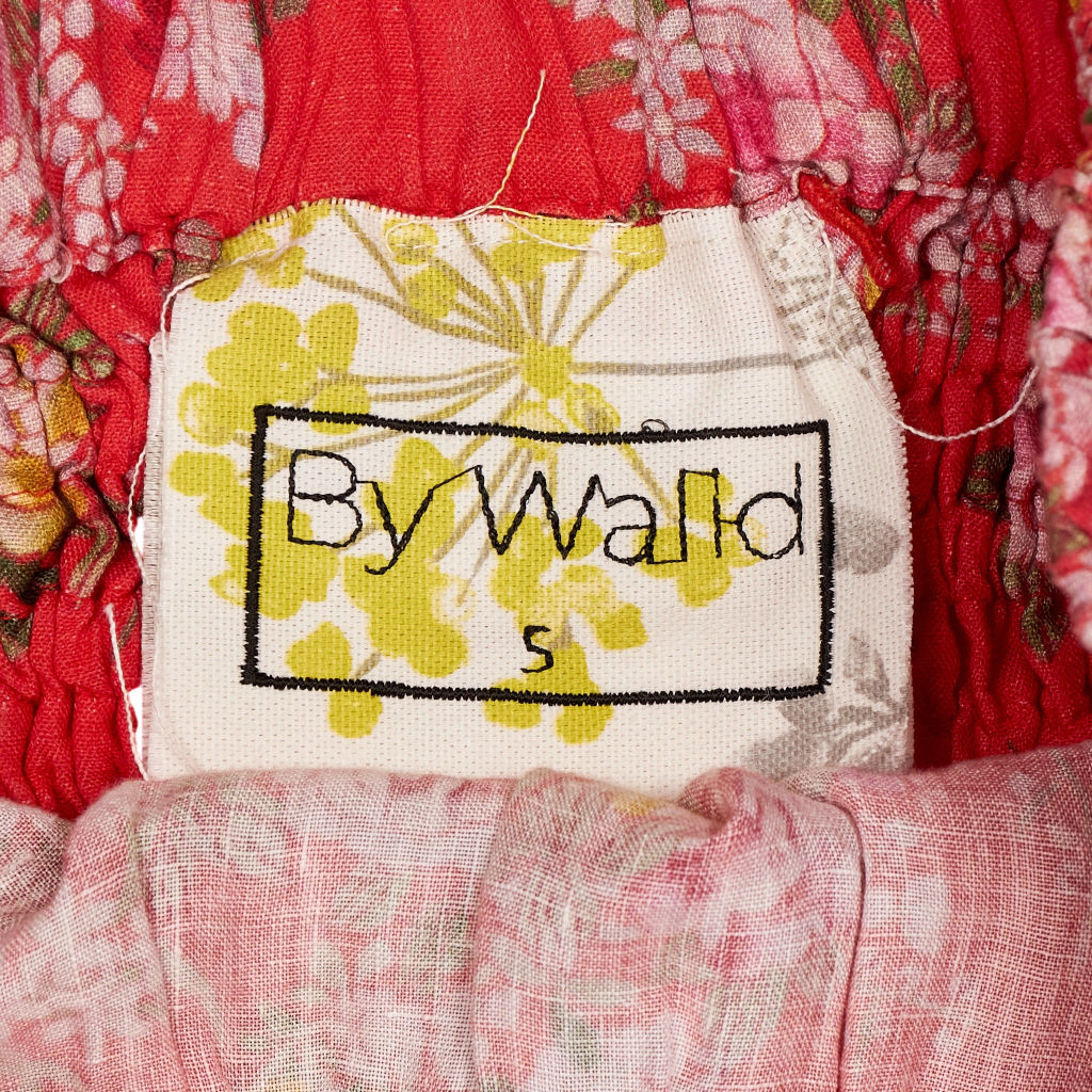 By Walid Red Floral Linen Dress