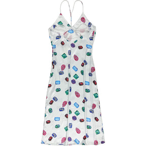 Omnes White Multi Gem Print Dress