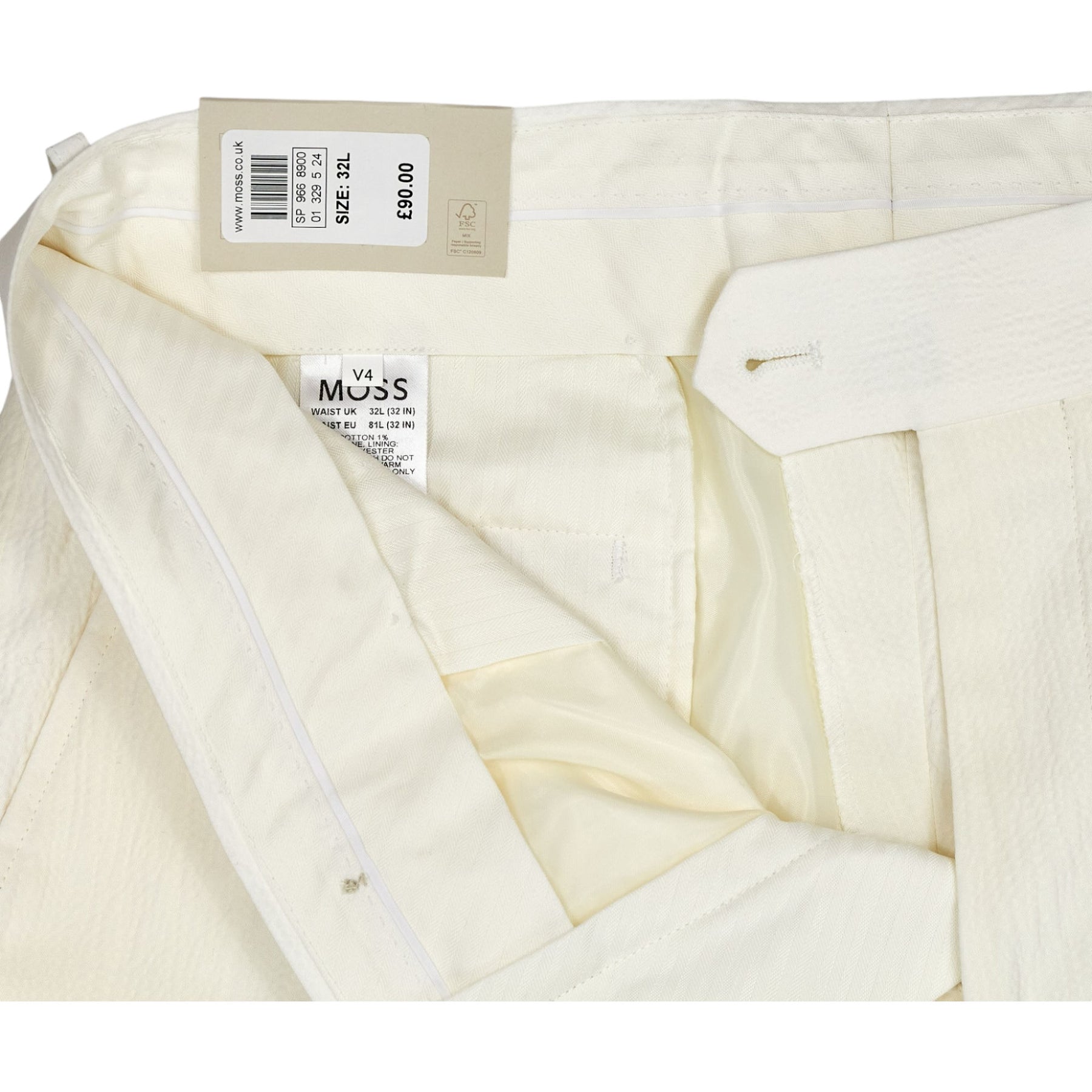 Moss Bros White Seersucker Trousers