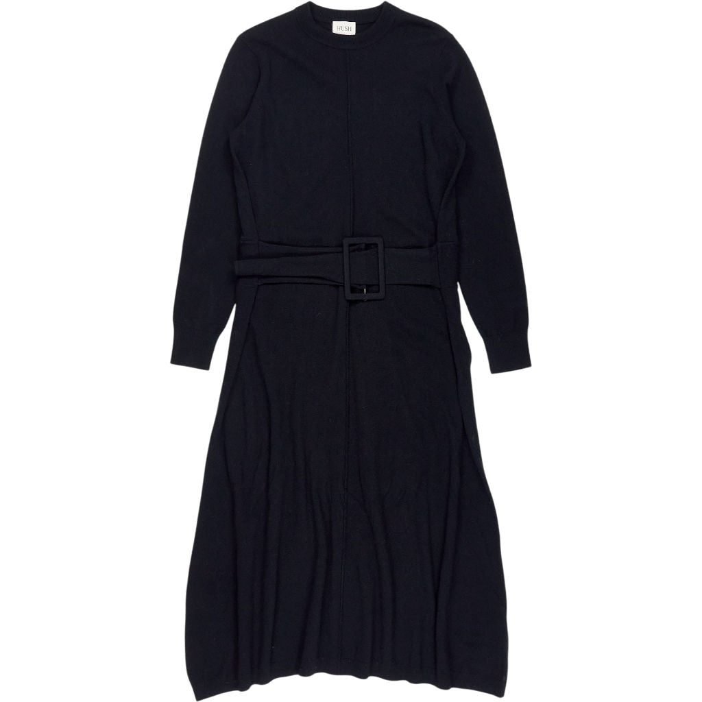 Hush Black Merino Wool Belted Dress