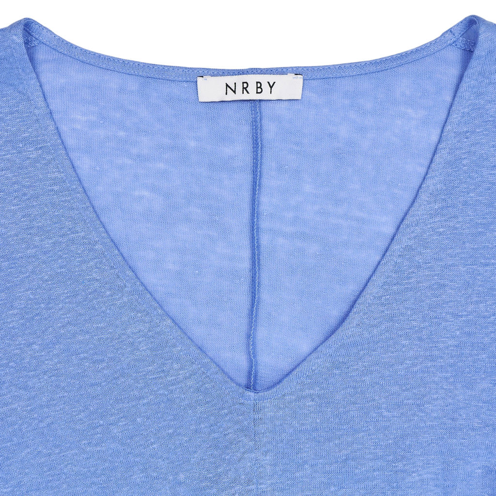 NRBY Blue V-Neck Linen Slub Dress