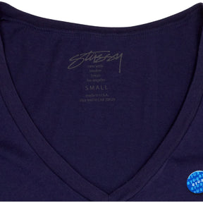 Stussy Navy V-Neck T-Shirt with Badges