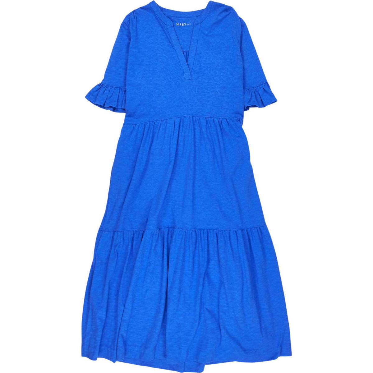 NRBY Blue Cotton Ruffle Midi Dress