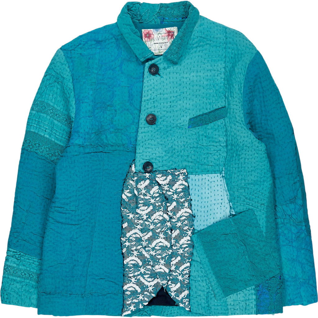 By Walid Teal Patchwork Jacket