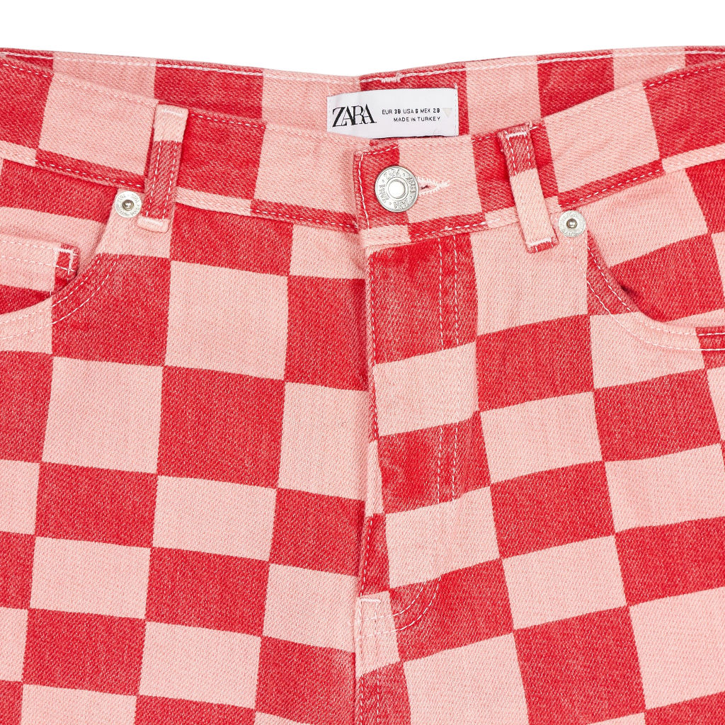 Zara Red Pink Checkered Trousers
