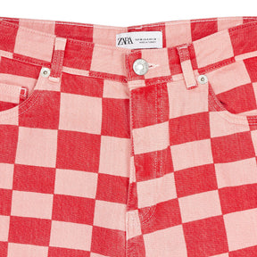 Zara Red Pink Checkered Trousers