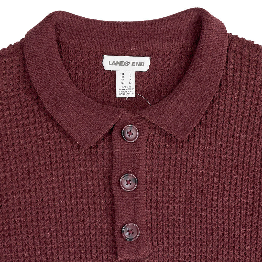 Lands' End Burgundy Knitted Long Sleeve Polo