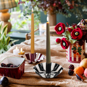 Burgundy Stripe Scalloped Candle Holder