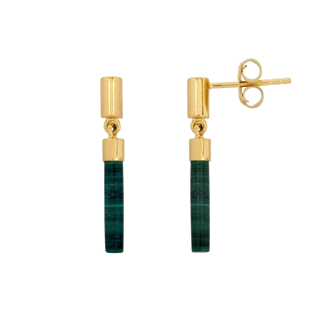 Malachite Drop Bar Gold Stud Earrings