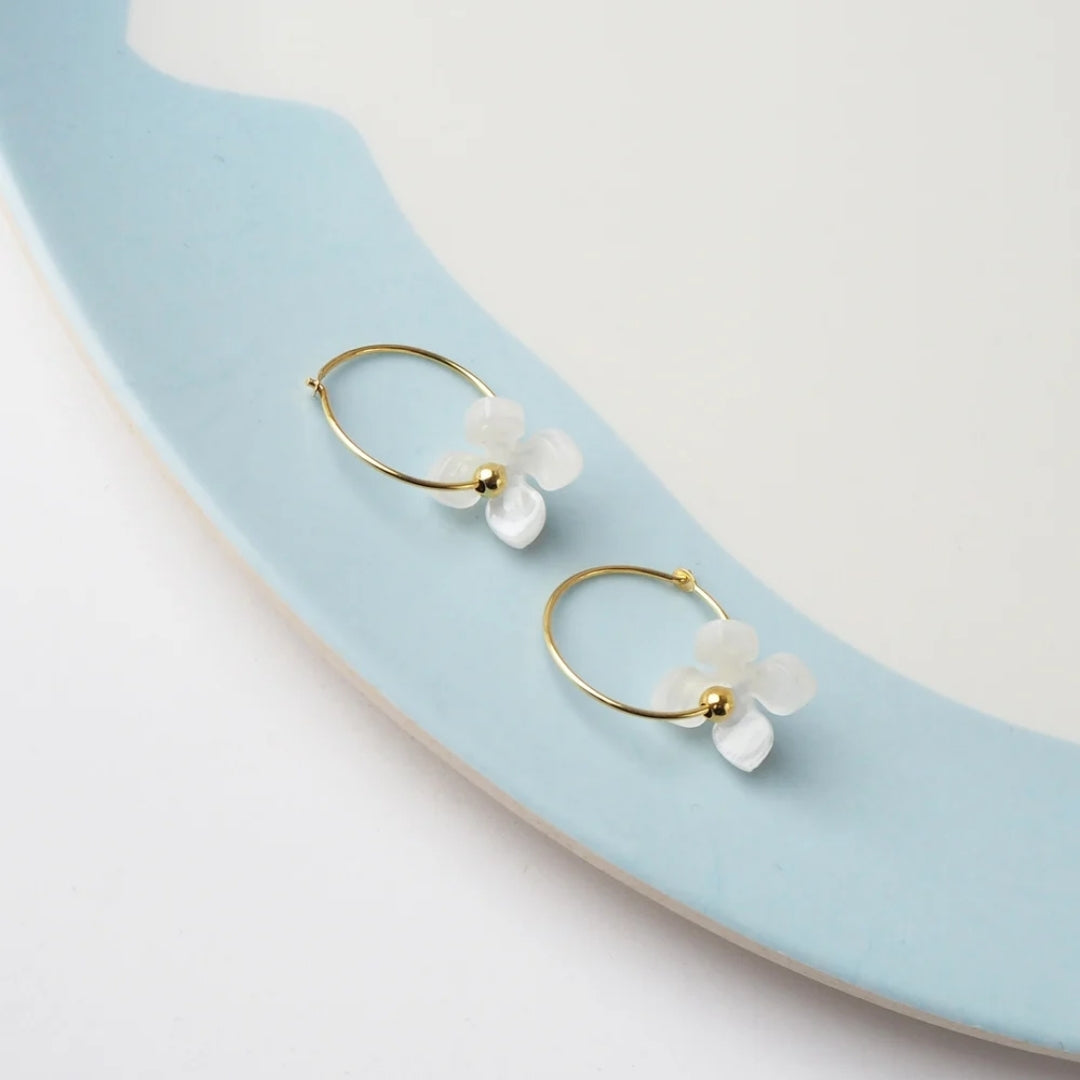 Bloom Hoop Earrings White