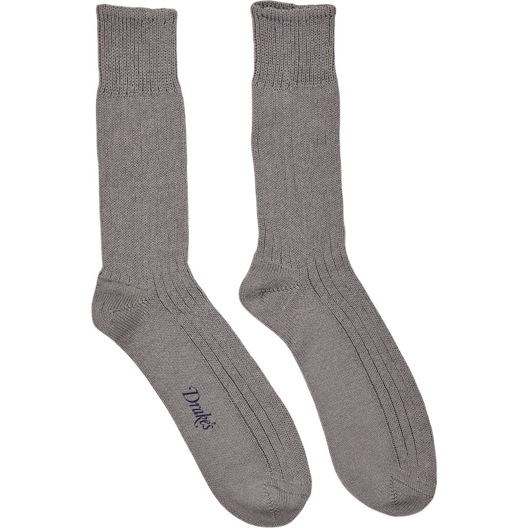 Drakes Grey Ribbed Socks L