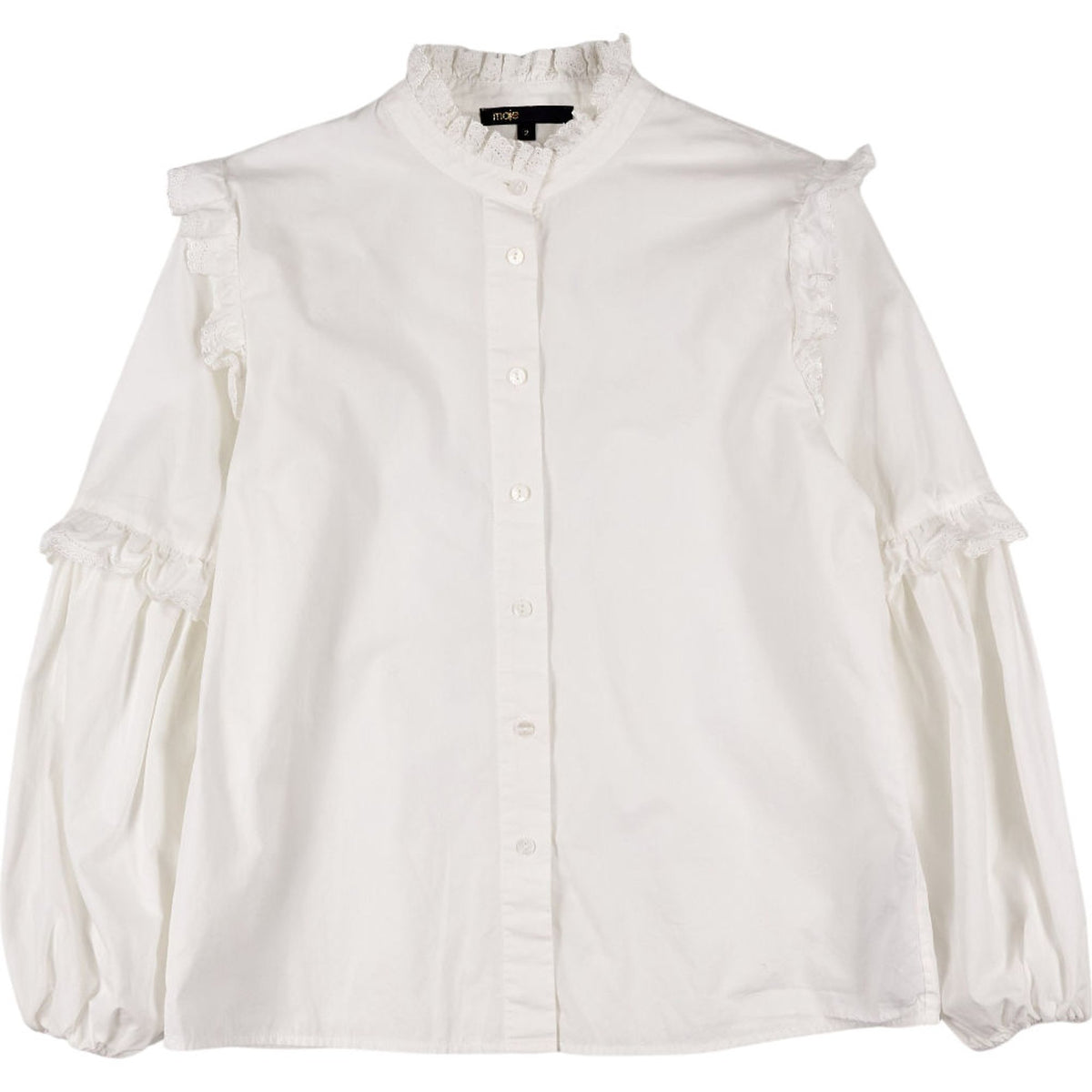 Maje White Ruffle Button-Up Blouse