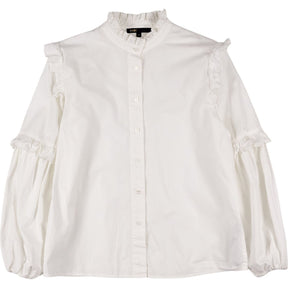 Maje White Ruffle Button-Up Blouse