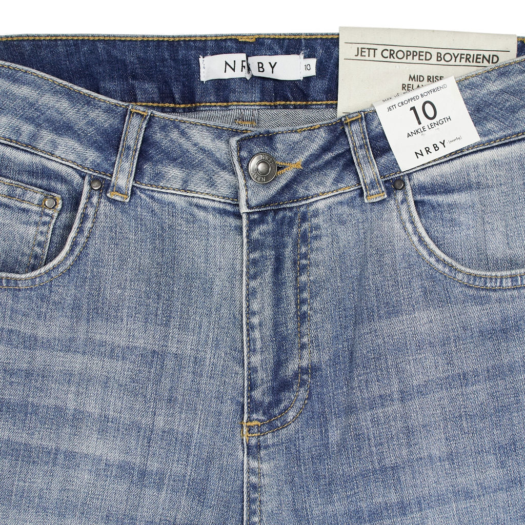 NRBY Blue Mid Rise Jett Cropped Boyfriend Jeans