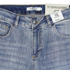NRBY Blue Mid Rise Jett Cropped Boyfriend Jeans