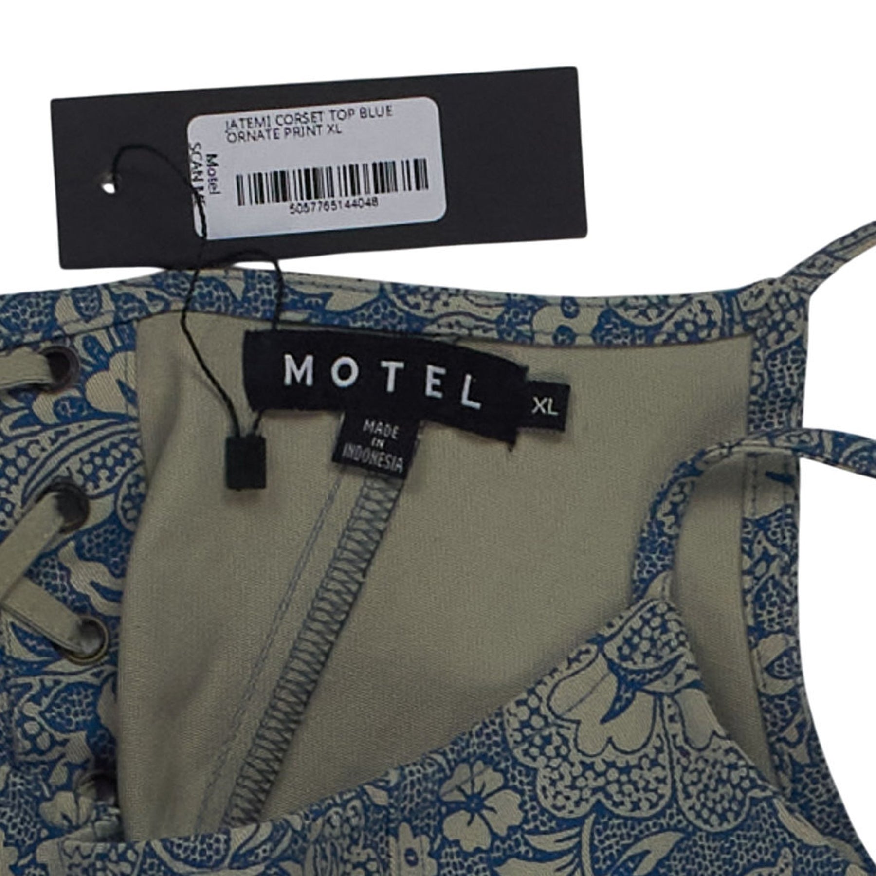 Motel Blue Ornate Print Latemi Corset Top