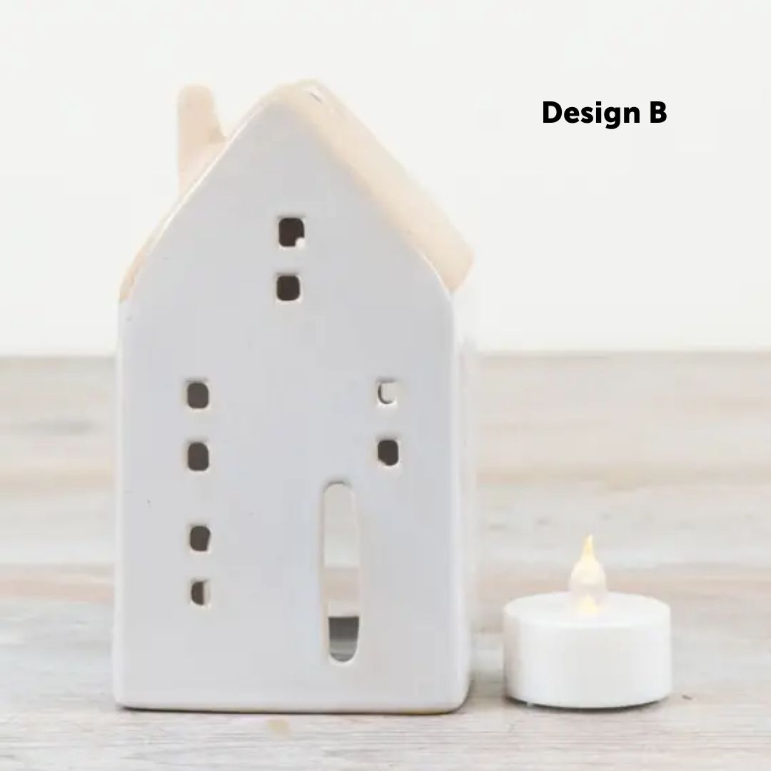 House-shaped White Stoneware T-Light Holders