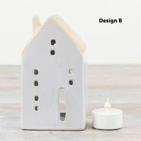 House-shaped White Stoneware T-Light Holders