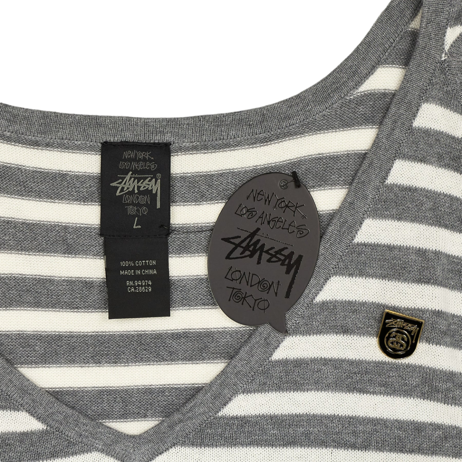 Stussy Grey White Striped Tee