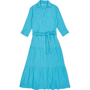 NRBY Blue Crinkle Cotton Shirt Dress