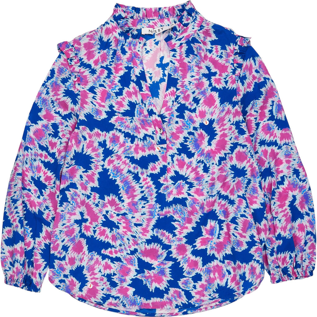 NRBY Blue Pink Printed Silk Blouse