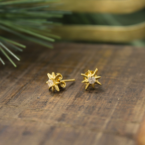 Star Earrings Gold With Cubic Zirconia Stone