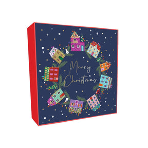 Wreath & Christmas Houses Christmas cards - pack of 8