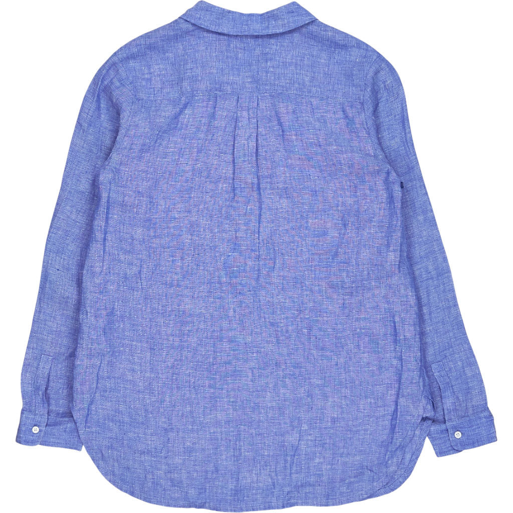 NRBY Blue Linen White Collar Blouse