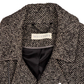 Whistles Black Herringbone Wool Coat