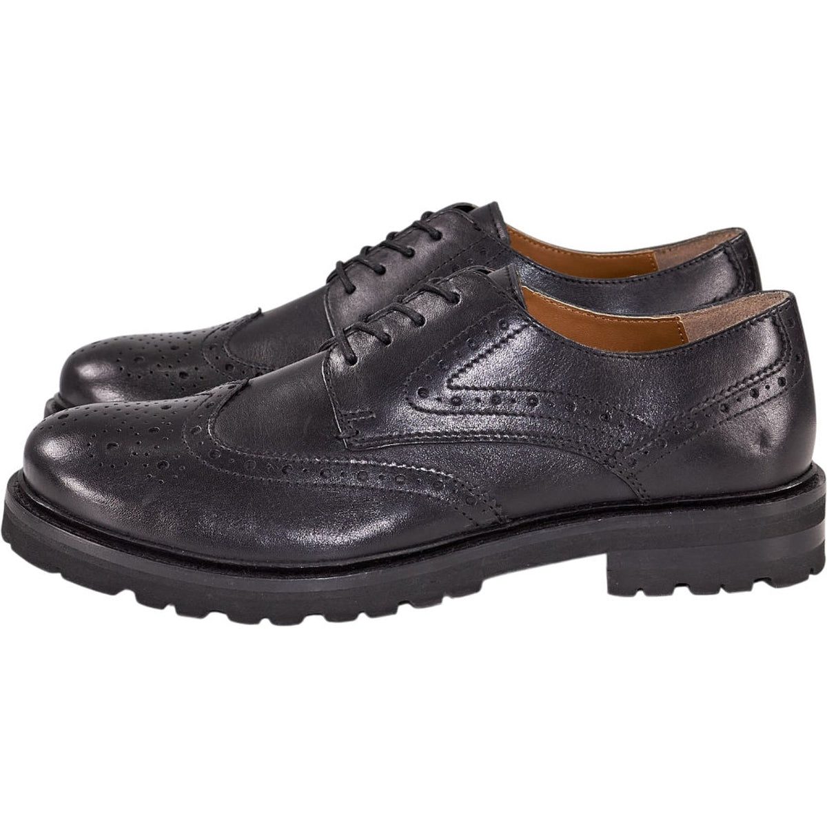 Moss Black Chunky Brogue Shoes