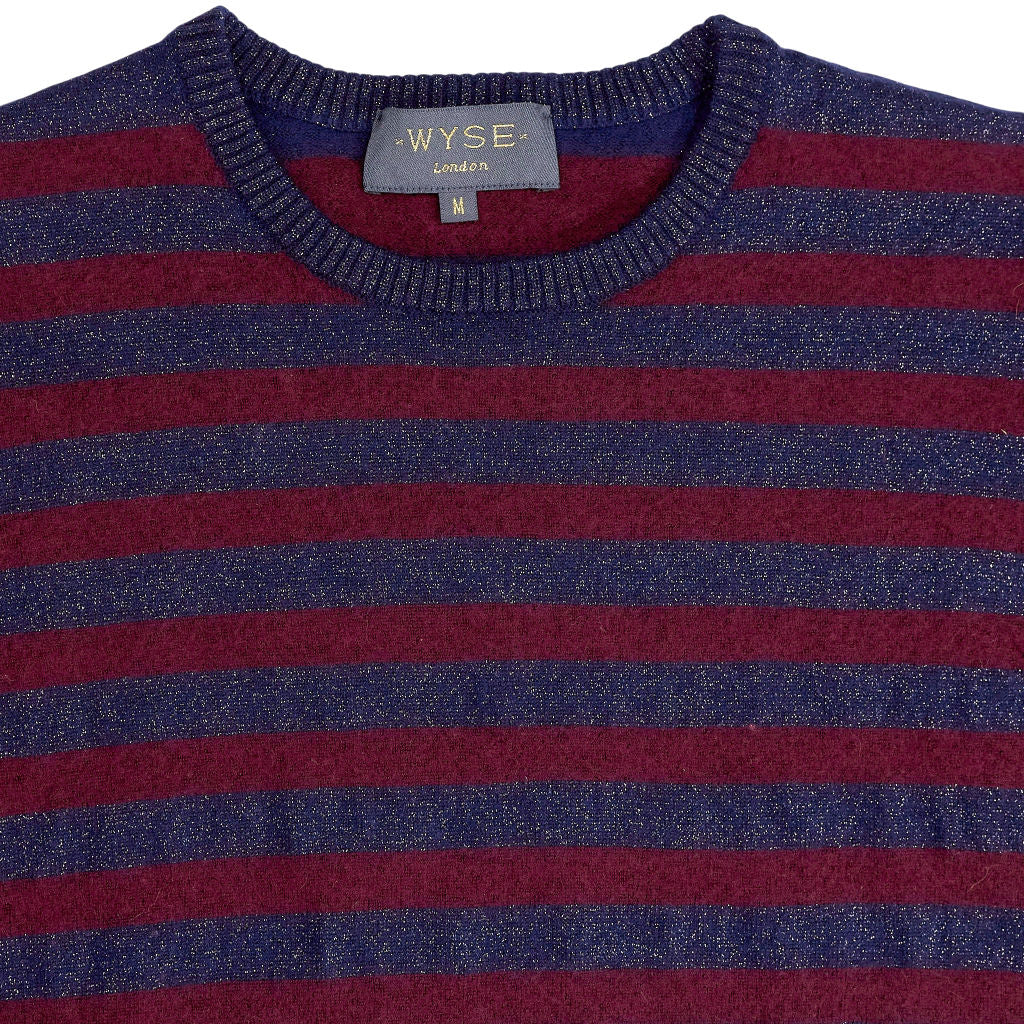Wyse Navy Burgundy Striped Jumper