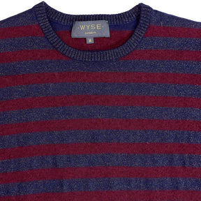 Wyse Navy Burgundy Striped Jumper