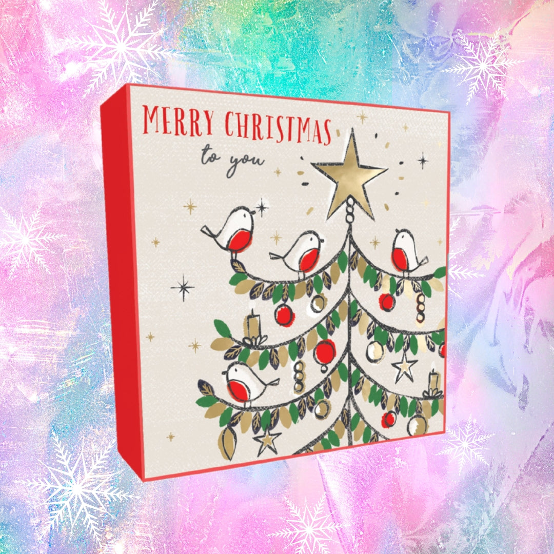 Christmas Tree With Robins Christmas cards- pack of 8