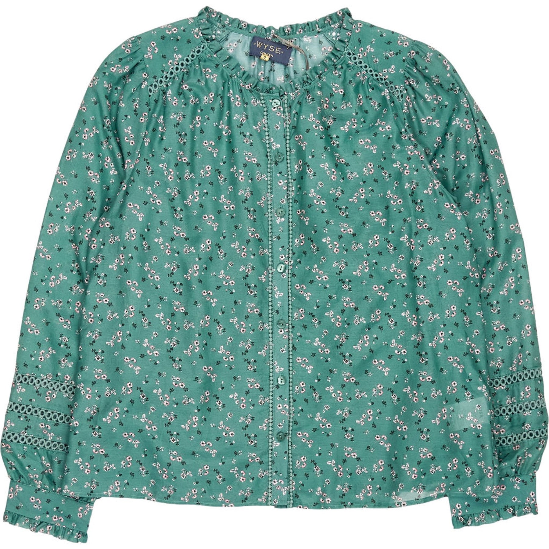 WYSE Sage Green Floral Parker Silk Blouse